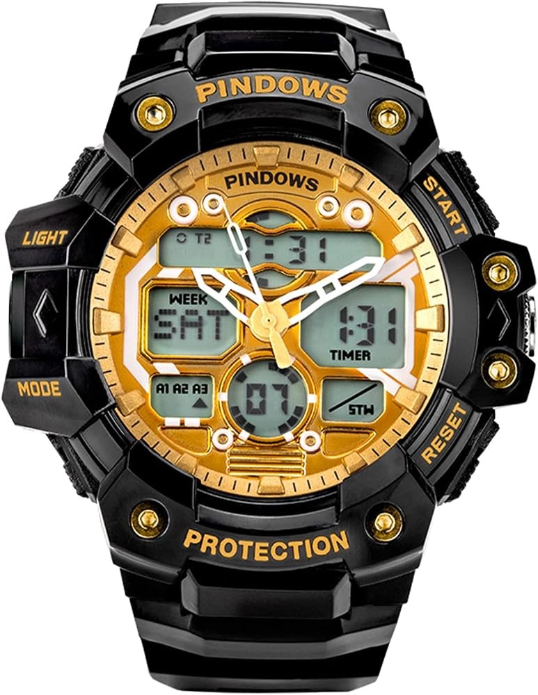 PINDOWS Men's Military Outdoor Sports Watch PDS-631-N2 Black Gold